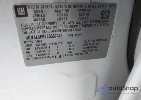 2014 Chevrolet Captiva Sport Lt from USA, damaged, VIN 3GNAL3EK2ES597473